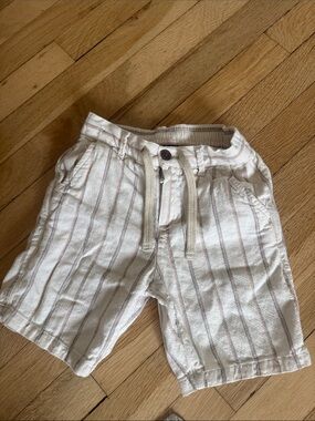 Kids White Striped Cotton Drawstring Shorts